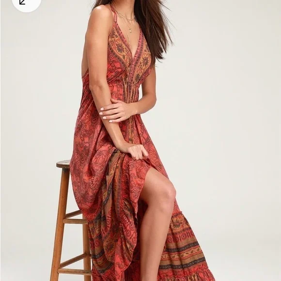 Raga Women’s Passion Struck Halter Maxi  Pink Print Dress NWOT small excellent - Picture 2 of 15